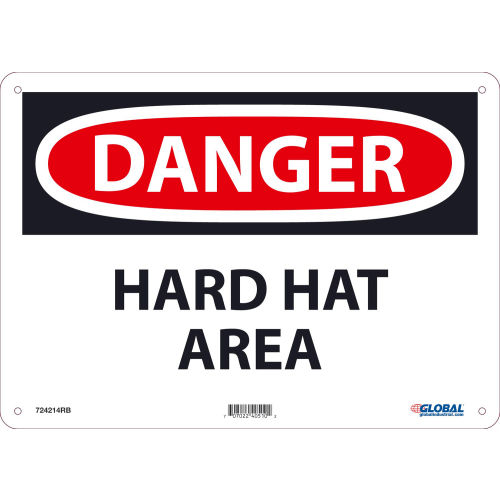 Global Industrial&#8482; Danger Hard Hat Area, 10x14, Rigid Plastic