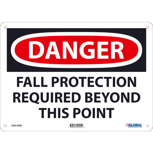 Global Industrial™ Danger Fall Protection Required Beyond This Point, 10x14, Rigid Plastic