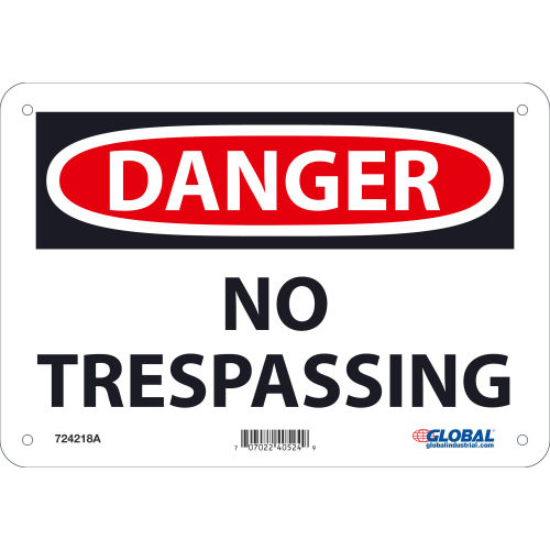 Global Industrial&#8482; Danger No Trespassing, 7x10, Aluminum