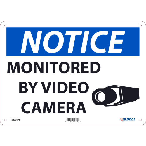 Global Industrial&#8482; Notice Monitored By Video Camera, 10&quot;X14&quot;, Aluminum