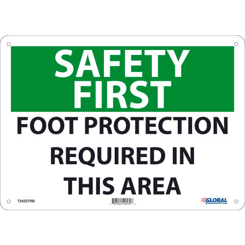 Global Industrial&#8482; Safety First Foot Protection Required In This Area, 10x14, Rigid Plastic
