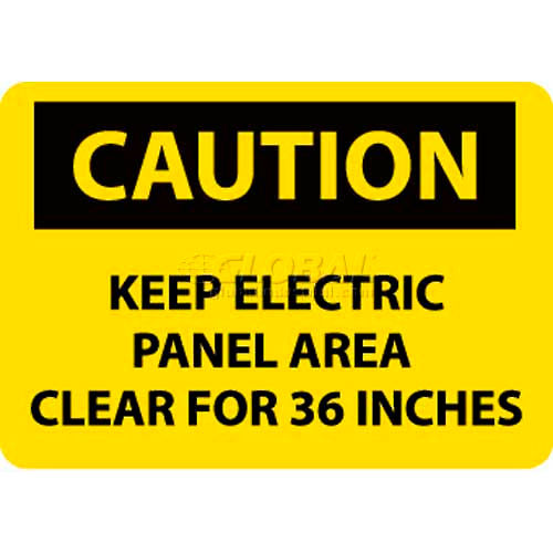 NMC C533PB OSHA Sign, Caution Keep Electric Panel Area Clear For 36 Inches, 10&quot; X 14&quot;, Yellow/Black