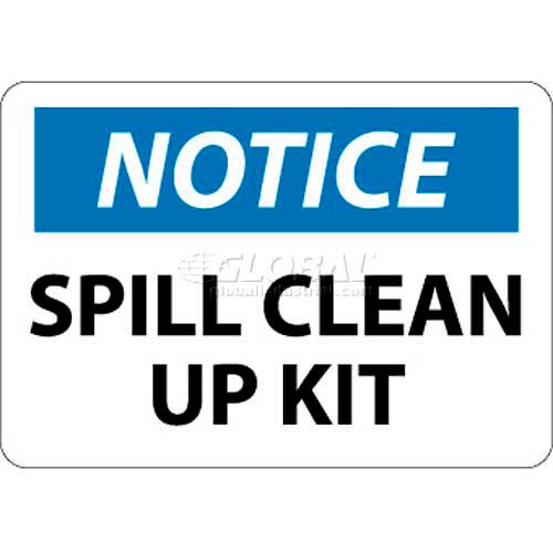 NMC N345RB OSHA Sign, Notice Spill Clean Up Kit, 10&quot; X 14&quot;, White/Blue/Black