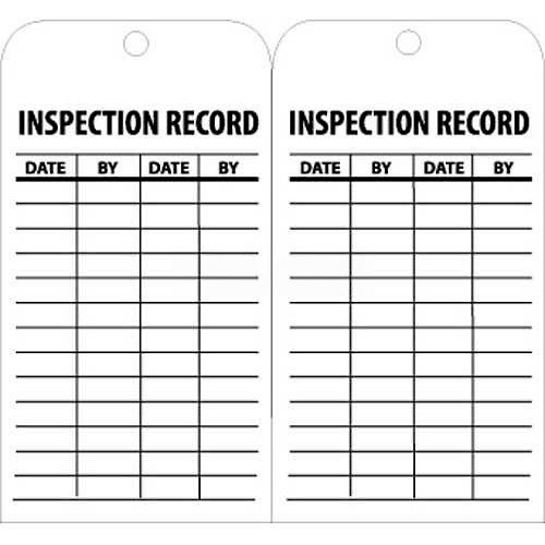 NMC RPT112 Tags, Inspection Record, 6&quot; X 3&quot;, White/Black, 25/Pk