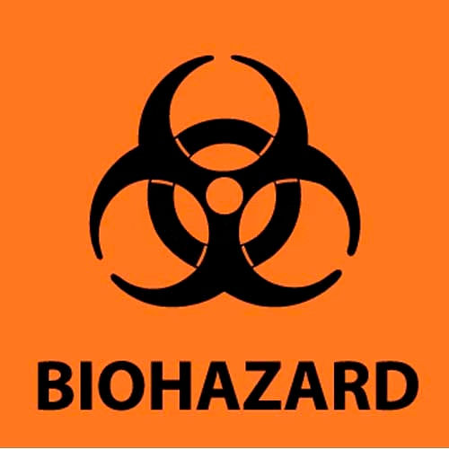NMC S52P Warning Sign, Biohazard, 7&quot; X 7&quot;, Orange/Black