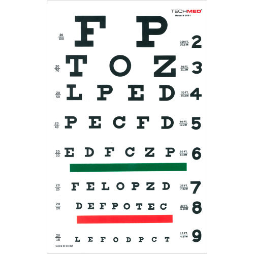 Tech-Med Illuminated Snellen Eye Test Chart, 20 ft, 100 Pcs