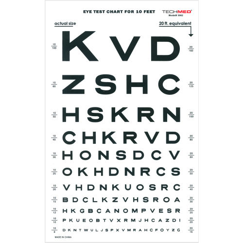 Tech-Med Illuminated Snellen Eye Test Chart, 10 ft, 100 Pcs