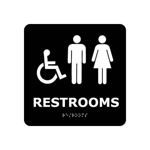 Graphic Braille Sign - Restrooms - Black