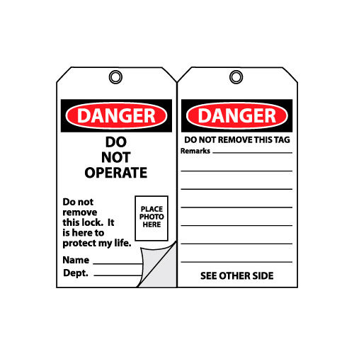Self-Laminating Lockout Tags - Do Not Operate with Picture