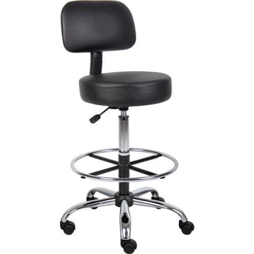 Interion® Vinyl Medical Stool with Backrest and Footring, Black