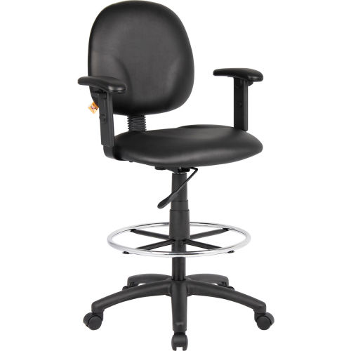 Interion&#174; Drafting Stool with Arms and Footring - Vinyl - Black
