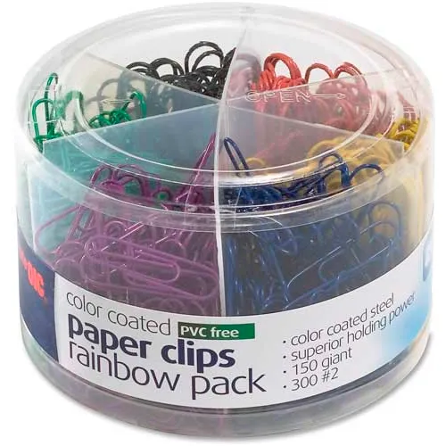 Officemate Plastic Coated Paper Clips, Assorted Sizes, Assorted Colors,  450/Pack (97227)