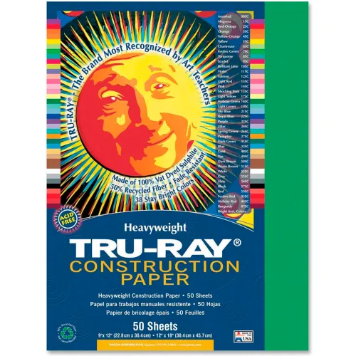 Tru-Ray Construction Paper, 76 lbs., 12 x 18, Holiday Green, 50