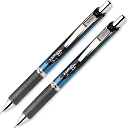 Pentel® EnerGel Retractable Gel Pen, Refillable, Metal Tip, 0.7mm, Black Ink,  2/Set