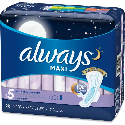 Always Maxi Pads Overnight Extra Heavy Flow 20 Each (Pack of 8