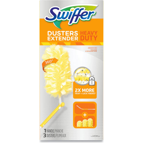 Swiffer® Heavy Duty Dusters, Plastic Handle Extends to 3 ft, 1 Handle and 3 Dusters/Kit