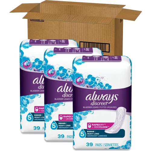 Always® Discreet Sensitive Bladder Protection Pads, Heavy, Long, 39/Pack, 3  Packs/Carton