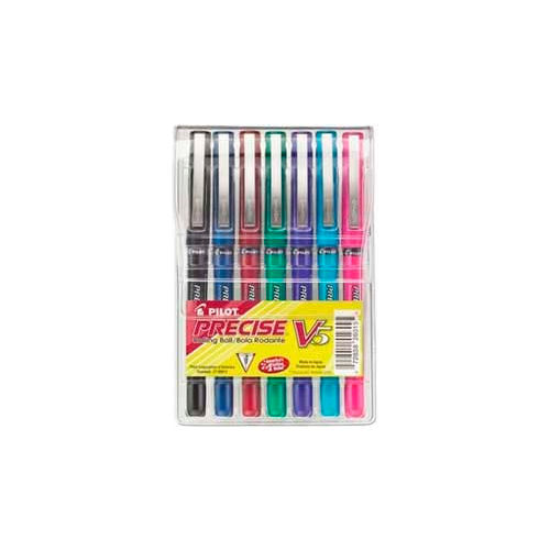 Pilot&#174; Precise V5 Rollerball Pen, Non-Refillable, Extra Fine, 0.5mm, Assorted Ink, 7/Pack