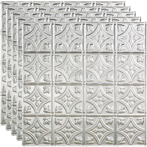 Fasade Traditional Syle # 1 - 23-3/4" x 23-3/4" PVC Lay In Tile in Brushed Aluminum - PL5008
