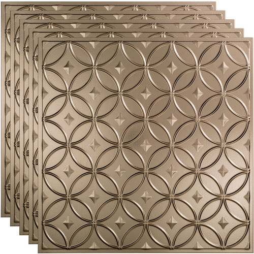 Fasade Rings - 23-3/4" x 23-3/4" PVC Lay In Tile in Brushed Nickel - PL8229
