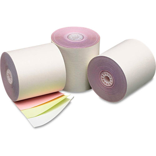 PM Company&#174; Three-Ply Cash Register/POS Rolls 07638, 3&quot;x70', White/Canary/Pink, 50 Rolls/Carton