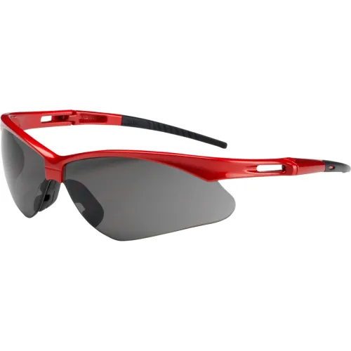Semi-Rimless Safety Glasses with Red Frame, Gray Lens and Anti-Scratch Coating 250-AN-10117, (144)