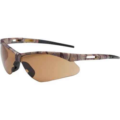 Semi-Rimless Safety Glasses with Camouflage Frame, Brown Lens and Anti-Scratch Coating 250-AN-10121, (144)