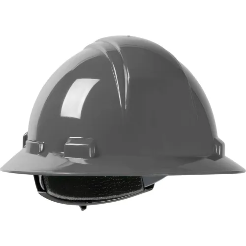 Kilimanjaro Full Brim Hard Hat HDPE Shell, 4Pt Nylon bing Cradle, Ratchet Adjustment, Dark Gray