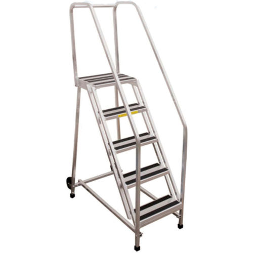 P.W. Platforms 5 Step Rolling Aluminum Ladder W/ Handrail, 18&quot; Step Width - BA5SH18