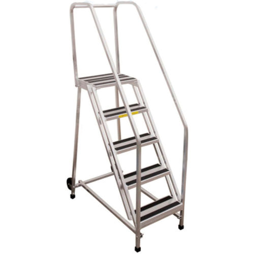 P.W. Platforms 10 Step Rolling Aluminum Ladder W/ Handrail, 24" Step Width - GA10SH30