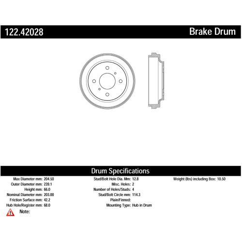 Centric Premium Brake Drum, Centric Parts 122.42028