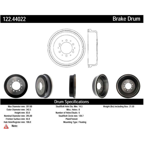 Centric Premium Brake Drum, Centric Parts 122.44022