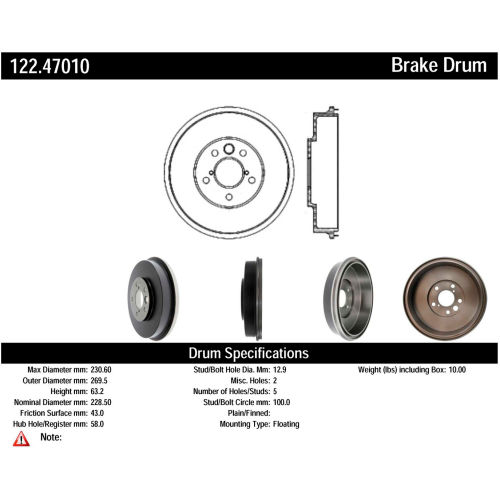 Centric Premium Brake Drum, Centric Parts 122.47010
