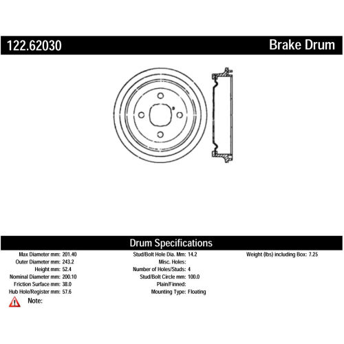 Centric Premium Brake Drum, Centric Parts 122.62030