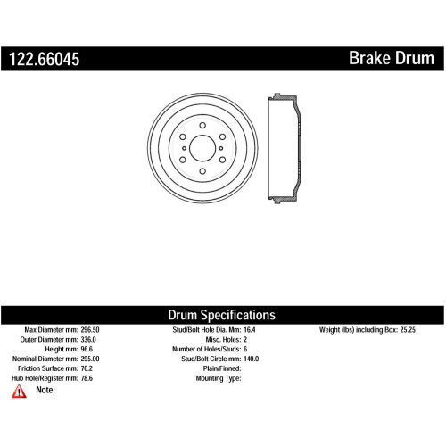 Centric Premium Brake Drum, Centric Parts 122.66045