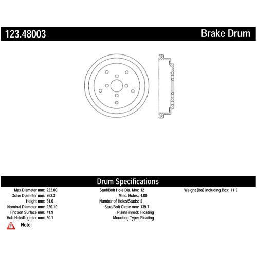 C-Tek Standard Brake Drum, C-Tek 123.48003
