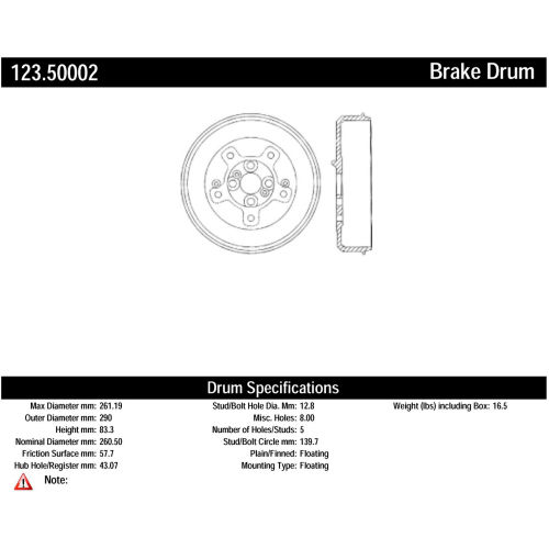 C-Tek Standard Brake Drum, C-Tek 123.50002