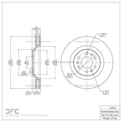 Disc Brake Rotor - Dynamic Friction Company 600-46043