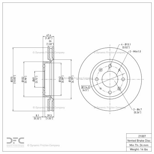 DFC GEOSPEC Coated Rotor - Blank - Dynamic Friction Company 604-21007