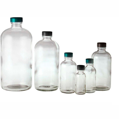 Qorpak GLC-01116 2oz (60ml) Clear Boston Round Bottle with 20-400 Black Phenolic Cap, Case of 24