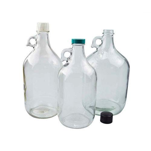 Qorpak GLC-01429 128oz (3,840ml) Clear Glass Jug with 38-400 Green Thermoset Cap, Case of 4