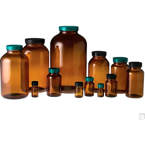 16 oz Amber Glass Boston Round Bottle - 28/400 Finish