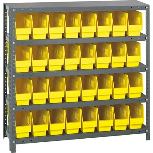 Global Industrial 7 Shelf Steel Shelving with (36) 4 H Plastic Shelf Bins,  Yellow, 36x12x39