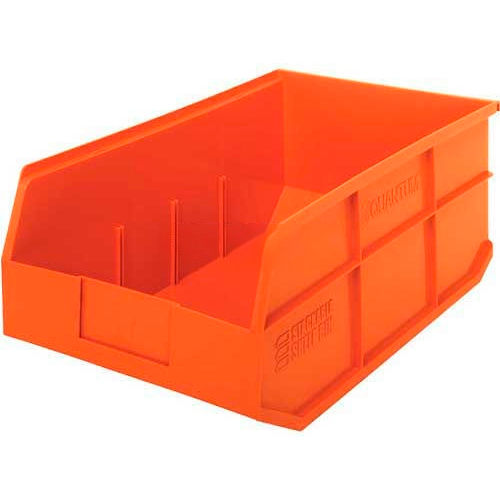 Quantum Plastic Stacking and Hanging Shelf Bin SSB465 11"W x 18"D x 7"H, Orange - Pkg Qty 6