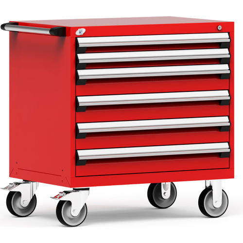 Rousseau Metal 6 Drawer Heavy-Duty Mobile Modular Drawer Cabinet - 36"Wx24"Dx37-1/2"H Red