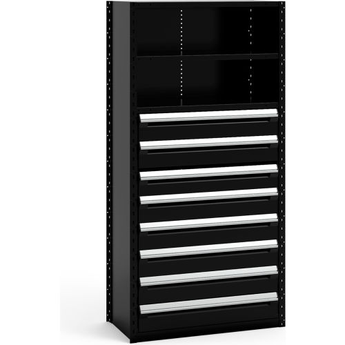 Rousseau Metal Steel Shelving 375/8"Wx18"Dx75"H Closed 4 Shelf 8 Drawer Black