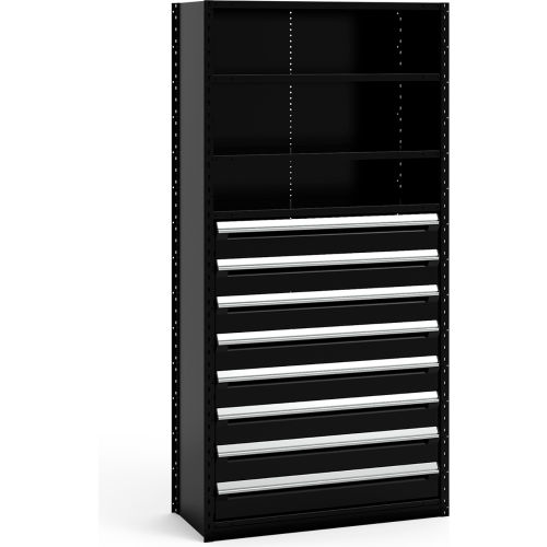 Rousseau Metal Steel Shelving 43-5/8"Wx18"Dx87"H Closed 5 Shelf 8 Drawer Black