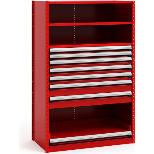 Rousseau Metal Steel Shelving 48-5/8"Wx24"Dx75"H Closed 4 Shelf 7 Drawer Red