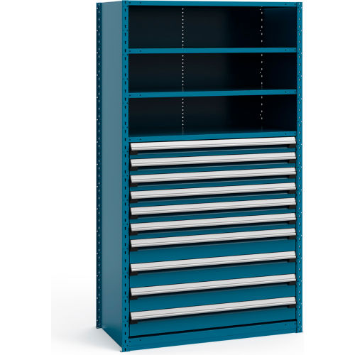 Rousseau Metal Steel Shelving 48-5/8"Wx24"Dx87"H Closed 5 Shelf 10 Drawer Everest Blue