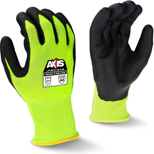 Radians&#174; RWG564M Axis&#8482; Cut Resistant Gloves, Foam Nitrile Palm, Hi-Vis Grn/Blk, M, 1 Pair - Pkg Qty 12